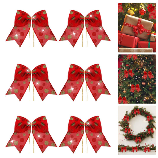 Amaxiu 6 PCS Large Christmas Bows, 5.9in Christmas Tree Bows Christmas Ribbon Bows Bowknot Ornament Christmas Wreaths Bows Christmas Tree Hanging Ornament for Christmas Decoration Presents(Red)