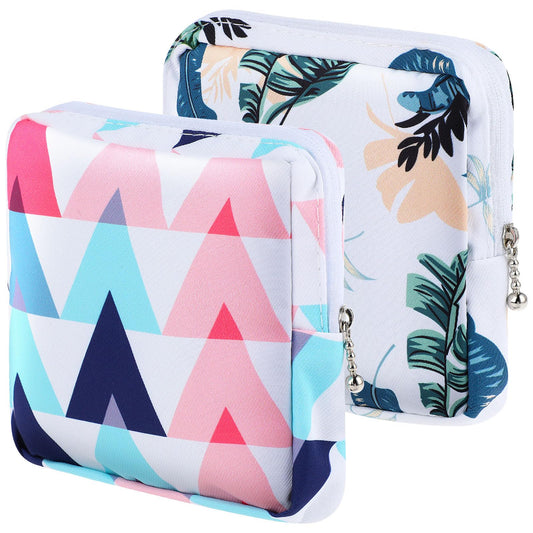 cobee 2Pcs Sanitary Napkin Storage Bag, Period Holder Bag Portable Period Kit Sanitary Pad Storage Bag Pad Holder Period Pouch with Zipper Menstruation First Period Bag for Girls Women (Style B)