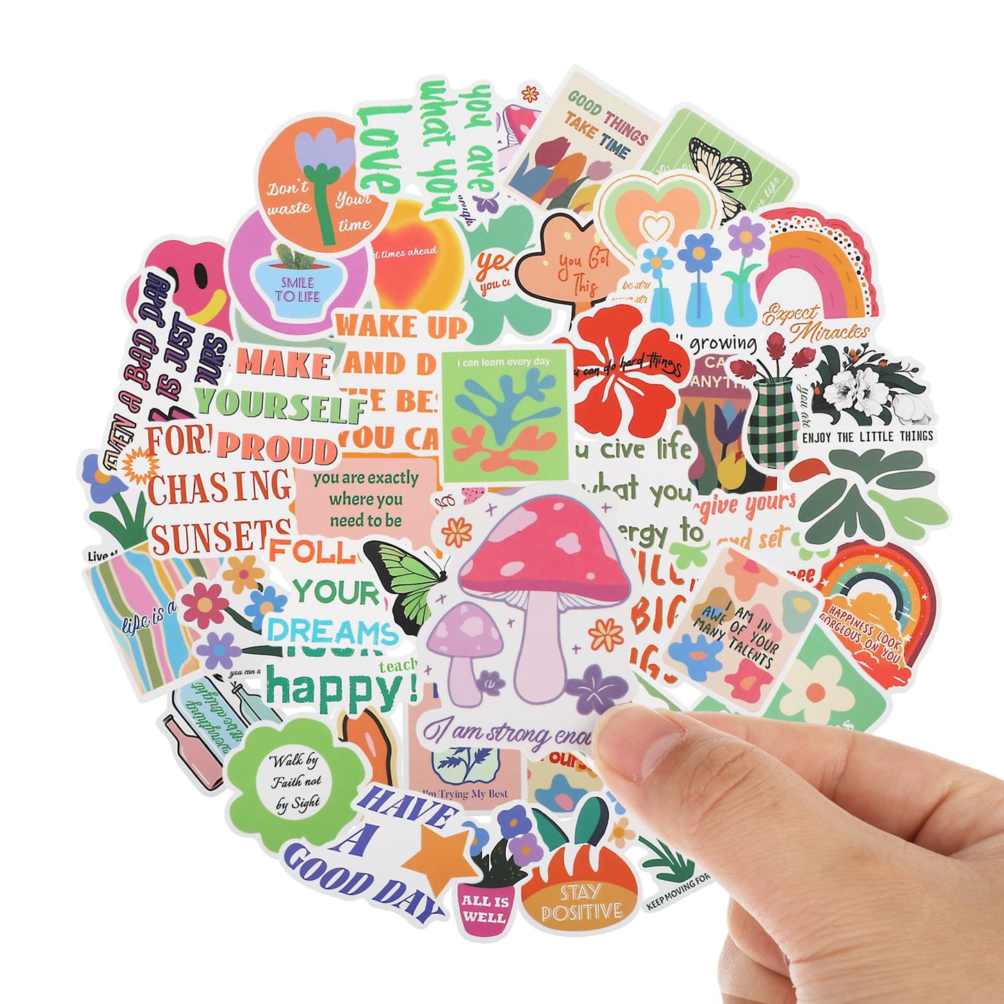 Amabro 50PCS Cute Stickers, Boho Aesthetic Sticker Water Bottle Stickers Pack Vinyl Waterproof Stickers Preppy Stickers Self-Adhesive Scrapbook Laptop Decals Vintage Stickers Teen Girl Stuff