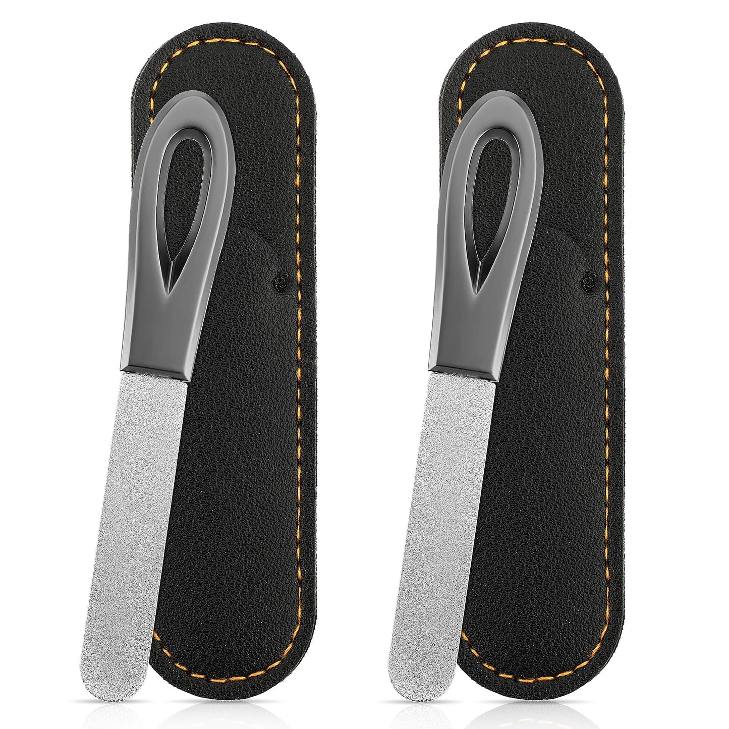 simarro 2 Pcak Metal Nail Files, Double Sided Nail Files for Natural Nails with Leather Cover, Nail Cleaner Manicure Tool for Polish Nail, Stainless Steel Fingernail Toenail Files(Black)