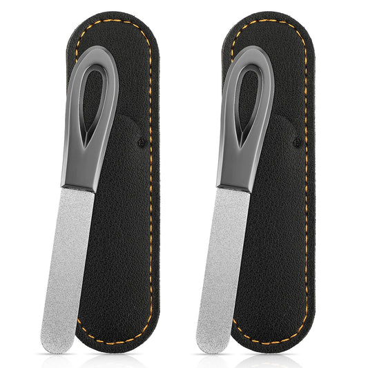 simarro 2 Pcak Metal Nail Files, Double Sided Nail Files for Natural Nails with Leather Cover, Nail Cleaner Manicure Tool for Polish Nail, Stainless Steel Fingernail Toenail Files(Black)