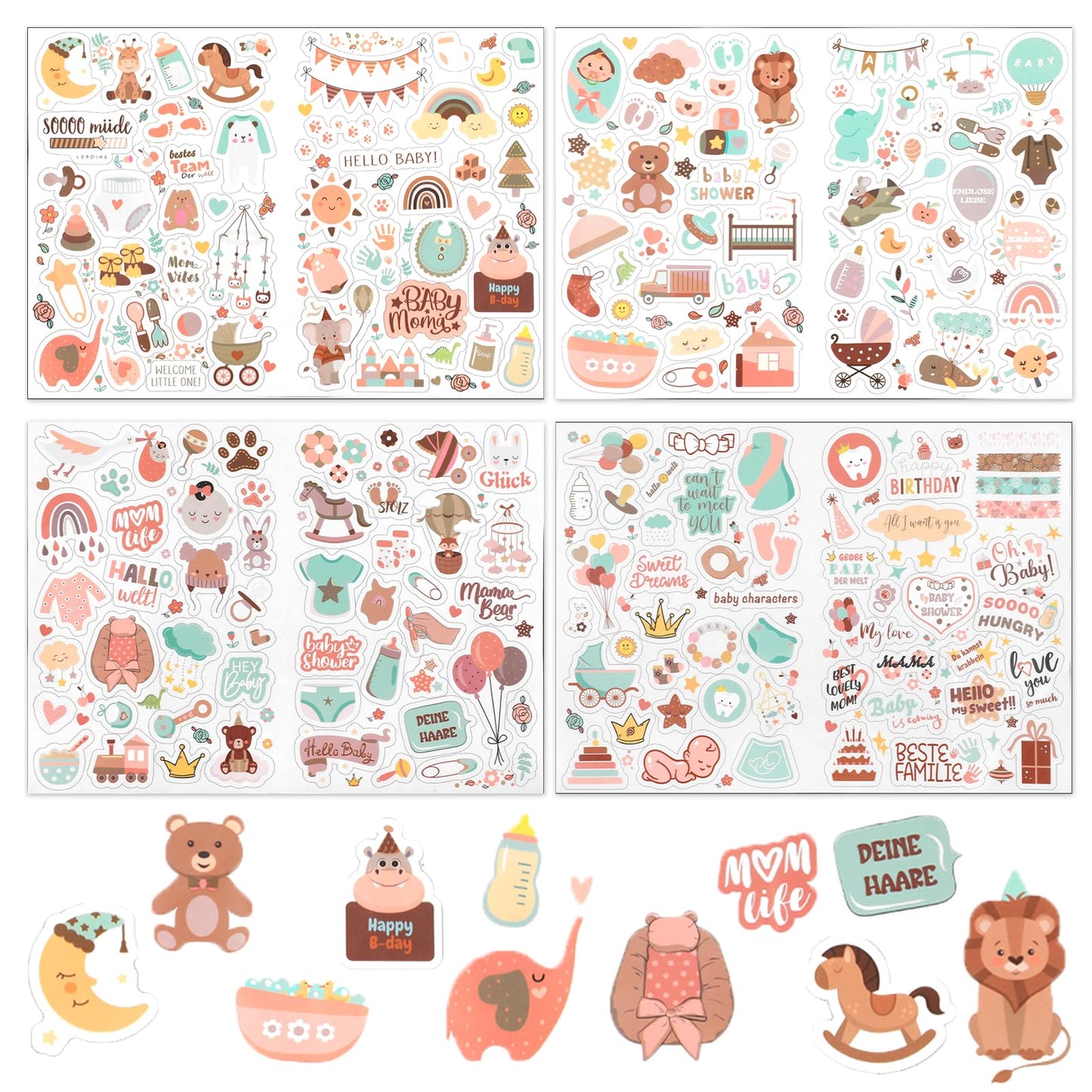 GEEHUA 4 Sheets Baby Scrapbook Stickers, Baby Patterns Scrapbooking Stickers, Toddler Children and Baby Photo Aalbums Stickers Baby Girl Boy Stickers for Birthday Party Invitation Cards Kids Gift(B)