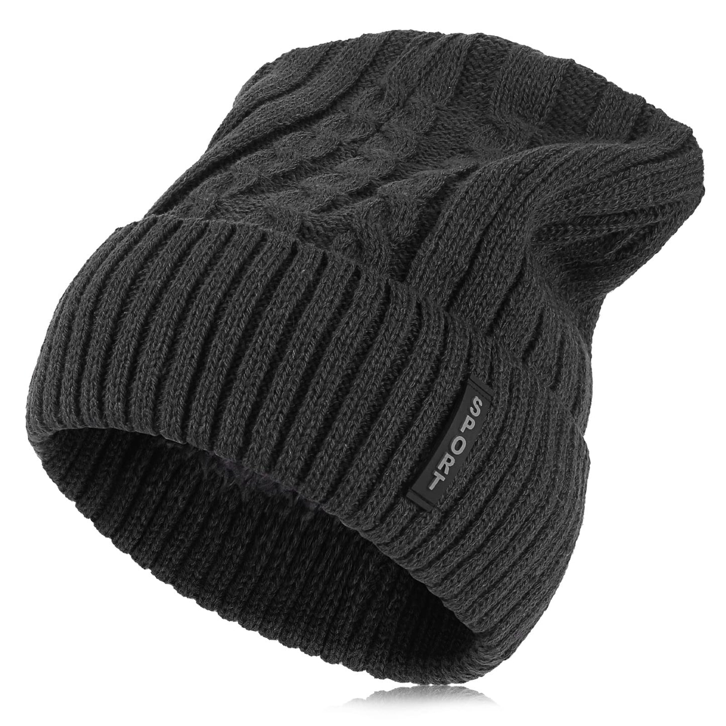 TIESOME Winter Warm Fleece Hat, Womens and Mens Crochet Slouchy Chunky Knitted Cap Fashion Thermal for Winter Outdoor Sports (Black)