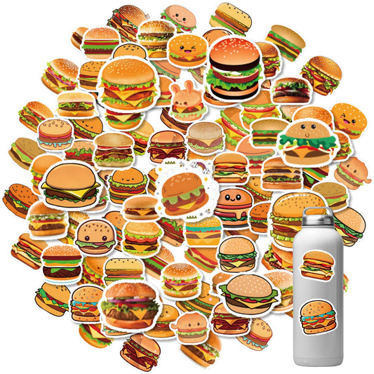 Jeffdad 60 Pcs Cute Fast Food Stickers, Funny Hamburger Stickers for Kids, Cute Aesthetic Vinyl Stickers for Water Bottle Laptop Scrapbook