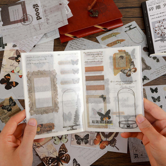 TIESOME 200 Pcs Journal Washi Sticker Book, Vintage Ephemera Scrapbook Book Adhesive Junk Journal Supplies Aesthetic Diary Decor for Journaling Supplies Pamphlet Art Paper Kits(B)