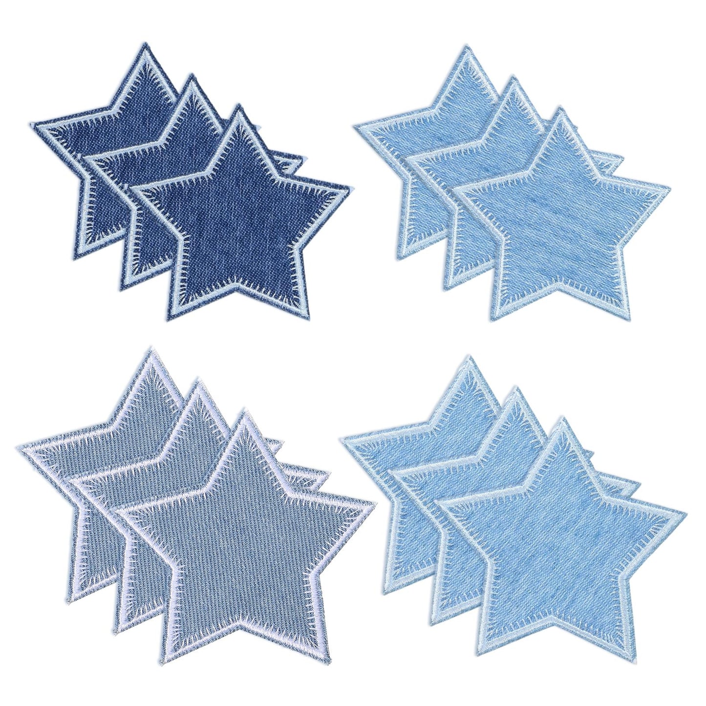 WJIAAA Pack of 12 Iron-on Patches, Star Iron on Patches for Jeans, Jacket and Clothes for Adults, 8.5 x 8 cm, Blue, Polyester