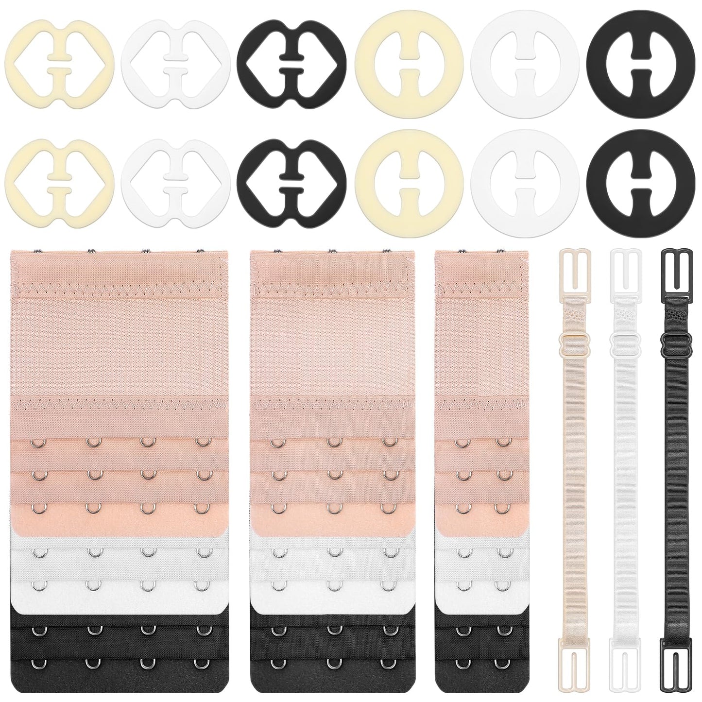 Yuanchu 24Pcs Adjustable Non Slip Bra Straps Clips for Back, Bra Clips to Make Racerback Elastic Bra Extenders 2 Hook, 3 Hook, 4 Hook Bra Accessory for Women Cleavage Control and Shoulder Comfort,
