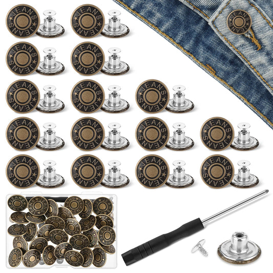 Amabro 30PCS Replacement Buttons, 20mmNo Sew Reusable Jeans Pants Button Tightener and Adjustable Button Pins for Loose Jeans Trousers