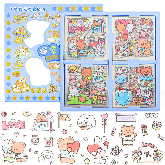 Jeffdad 100 Sheets Kawaii Sticker Set, Cute Waterproof Sticker Set for Water Bottle Laptop Scrapbook Vinyl, Aesthetic Stickers for Journaling Gifts Kids Girls Boys(Explore The World)