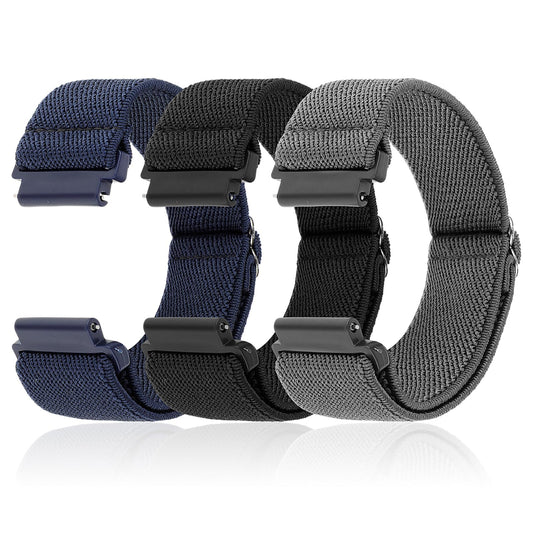 Andibro 3pcs Elastic Smart Watch Band, Compatible with 20mm Watch Strap Release Replacement Wristband Adjustable Nylon Solo Loop Straps Fabric Braided Sport Stretchy Bands for Men Women(A,20mm)