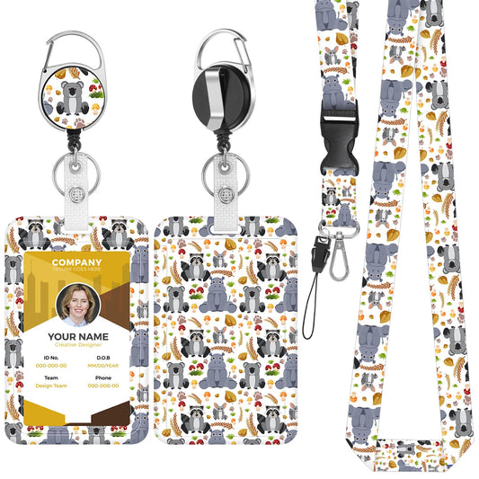 Giantree Cute Cartoon Animals ID Card Holder with Strap, Retractable Lanyard with ID Card Holder Set Removable Neck Strap Neck Strap for Women Teachers Nurses Doctor Students