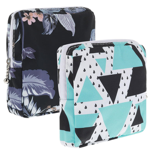 Amaxiu Sanitary Napkin Storage Bags, 2pcs Waterproof Travel Menstrual Pad Pouch with Zipper Mini Tampons Holder for Purse Period Nursing Pad Holder for Women, Girls, 5.1" x 5.1" (Pattern E)