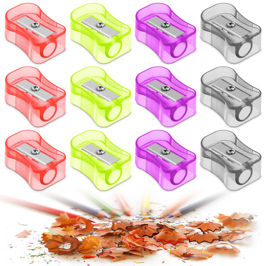 Andibro 12Pcs Small Pencil Sharpener, 4 Colours Mini Sharpener Children Pencil Sharpener Portable Hand Held Small Compact Pencil Sharpener Manual Pencil Sharpener for School Home Office Outdoor