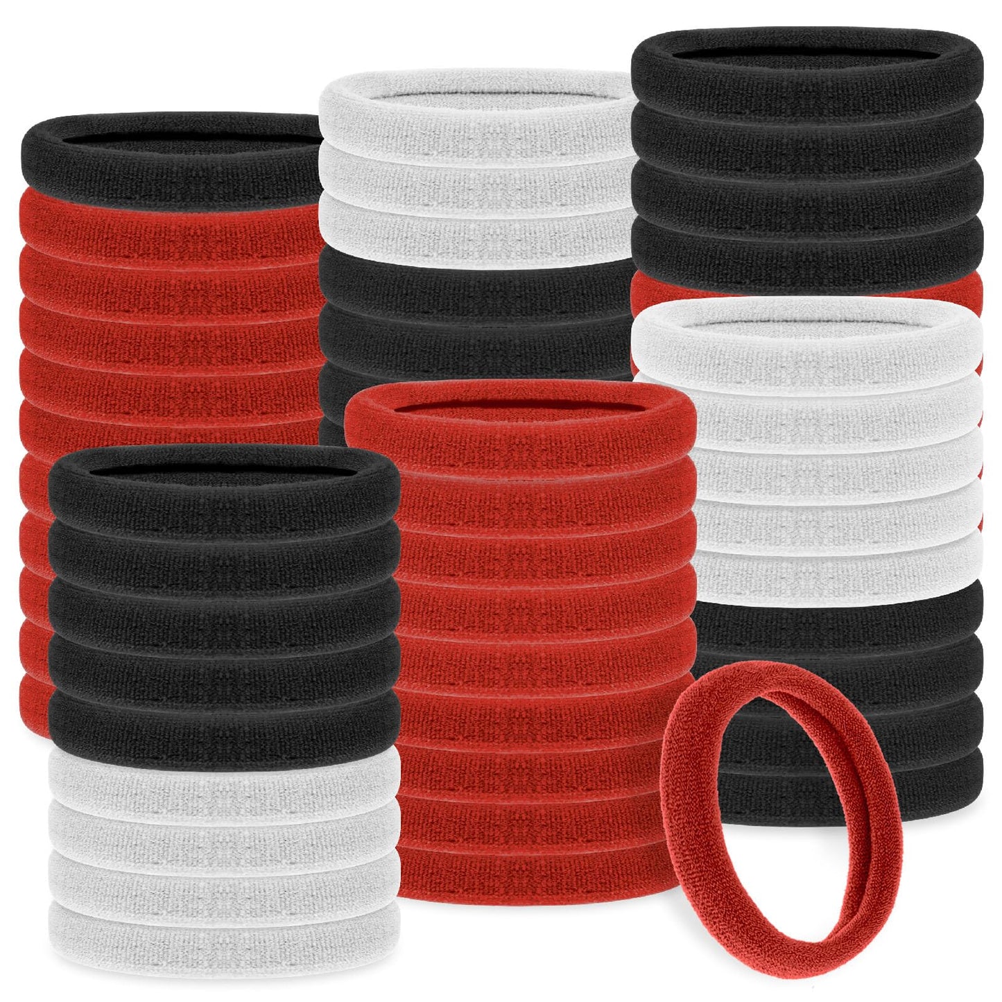 cobee Hair Bobbles for Women, 100 Pcs Nylon Hair Ties No Damage for Thick Hair Seamless Soft Hair Bands Bulk Hair Ties Ponytail Holders Stretch Headbands Accessories(Black, White, Red, 4mm)