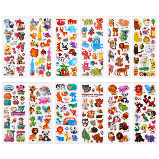cobee 3D Puffy Stickers for Kids, 12 Sheets Cute Animal Kids Stickers Foam Animal Sticker Teacher Reward Stickers DIY Decoration Decal for Boys Girls Craft Scrapbooking