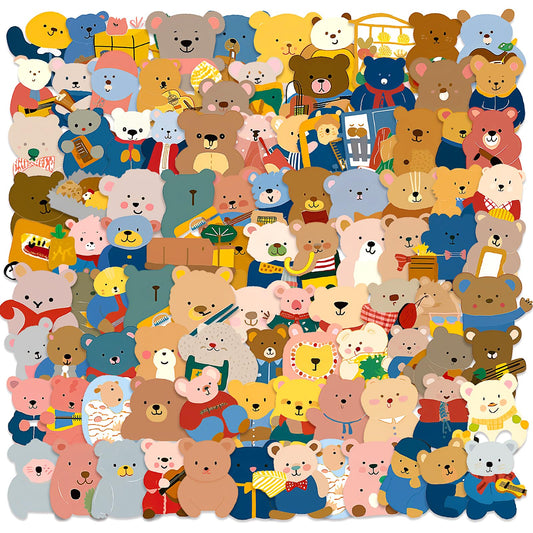 Amaxiu Cartoon Bear Stickers, 102 PCS Cute K-pop Bear Sticker Vinyl Bear Decals Waterproof Vinyl Stickers Kawaii Animal Sticker DIY Decorations for Laptop Water Bottles Skateboard(Style B)