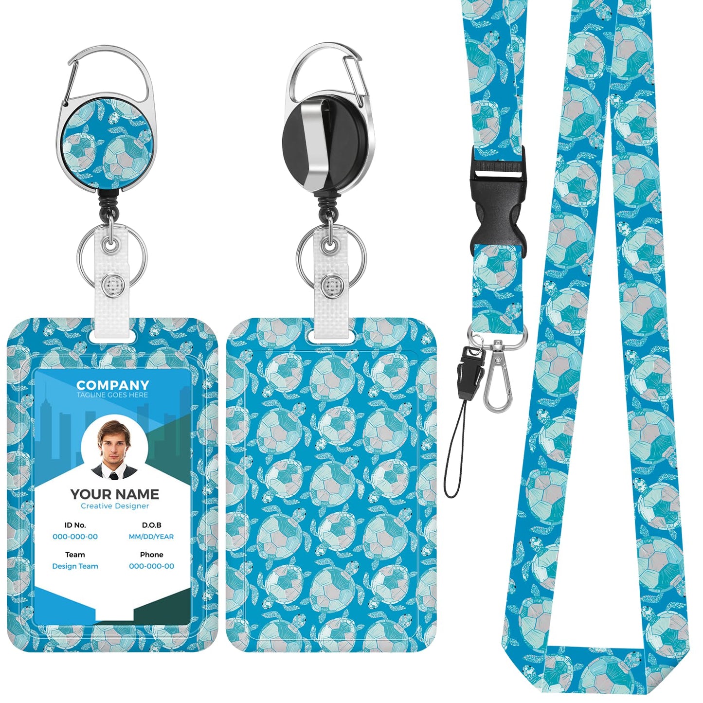 Amabro Sea Turtles ID Badge Holder Breakaway Lanyard, Plastic Protector ID Card Holder with Retractable Reel Clip Lanyard for Nurse Teacher Student (Style-A)