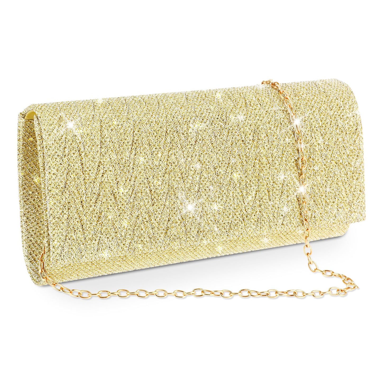 Giantree Women's Evening Bag Clutch Purses, Bamboo Leaf Pleated Armpit Bag with Detachable Chain Ladies Party Handbag Clutch Bag for Prom Party Wedding Engagement(Gold)