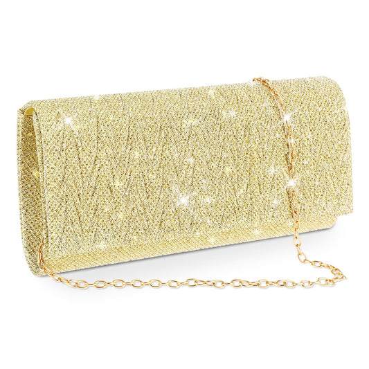 Giantree Women's Evening Bag Clutch Purses, Bamboo Leaf Pleated Armpit Bag with Detachable Chain Ladies Party Handbag Clutch Bag for Prom Party Wedding Engagement(Gold)