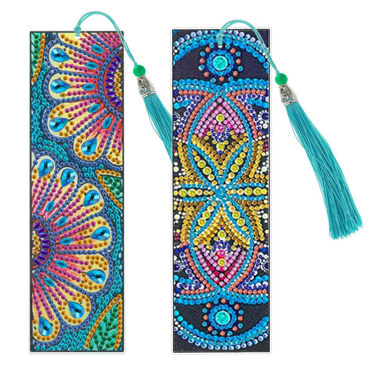 Giantree Diamond Art Painting Flower Bookmark, 2Pcs 5D DIY Diamond Bookmarks Beaded Bookmarks with Tassel for Women and Men Crafts
