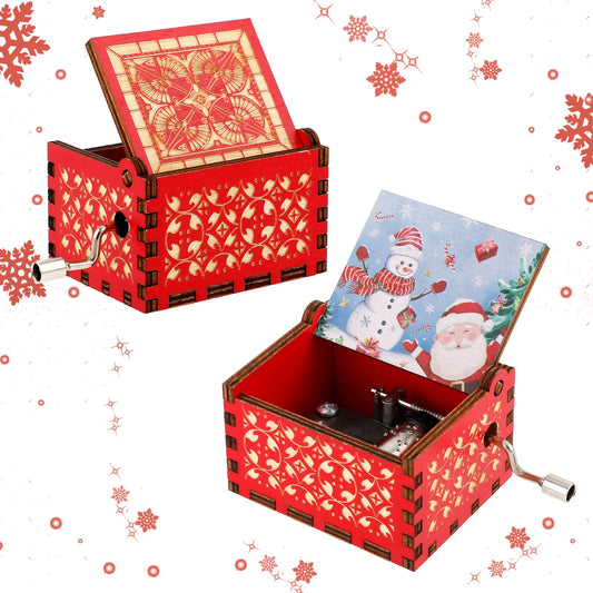 Amaxiu Christmas Music Box Gift, Wooden Hand Crank Music Boxes Mini Vintage Engraved Musical Boxes with Christmas's Theme Merry Christmas Decorations Gifts for New Year(Jingle Bells, C)