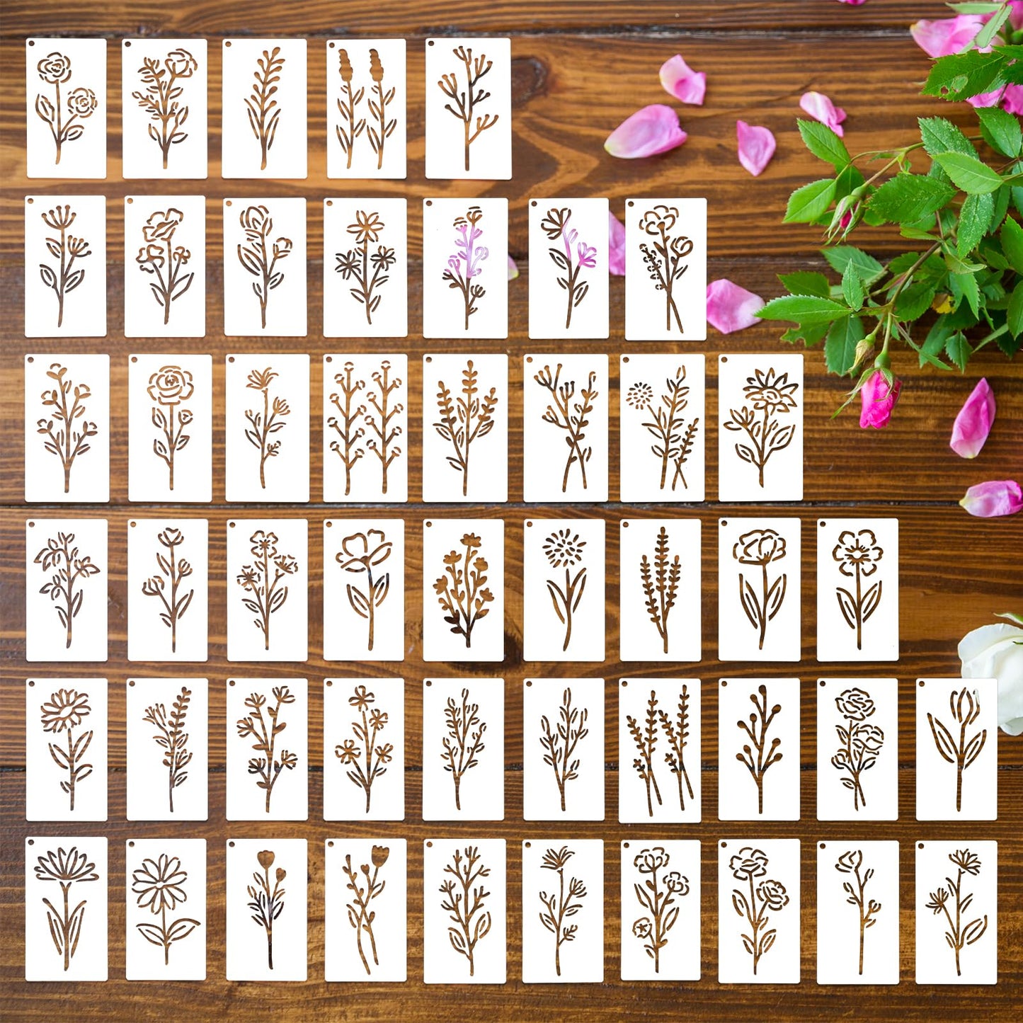 cobee 50 Pcs Floral Stencils for Walls, Rose Stencil Flower Stencils for Painting on Walls, Large Flower Stencils for Painting on Wood Wall Door Canvas Home Decor