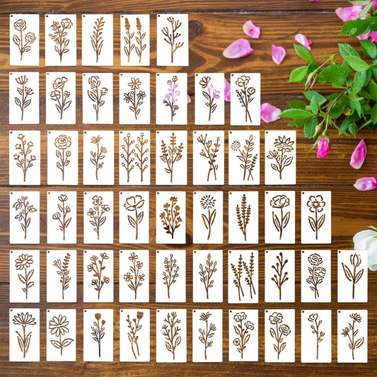 cobee 50 Pcs Floral Stencils for Walls, Rose Stencil Flower Stencils for Painting on Walls, Large Flower Stencils for Painting on Wood Wall Door Canvas Home Decor