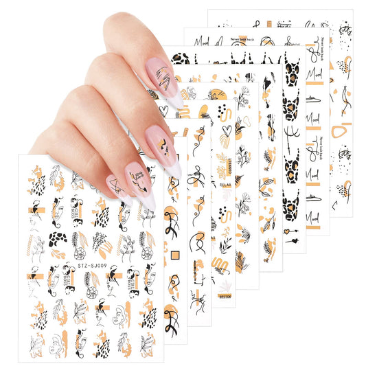 Cobee 9 Sheets Nail Art Decals Stickers, Self Adhesive Nail Stickers 3D Manicure Decoration DIY Nails Art Decal Supplies for Women Salon Home(Black Gold)