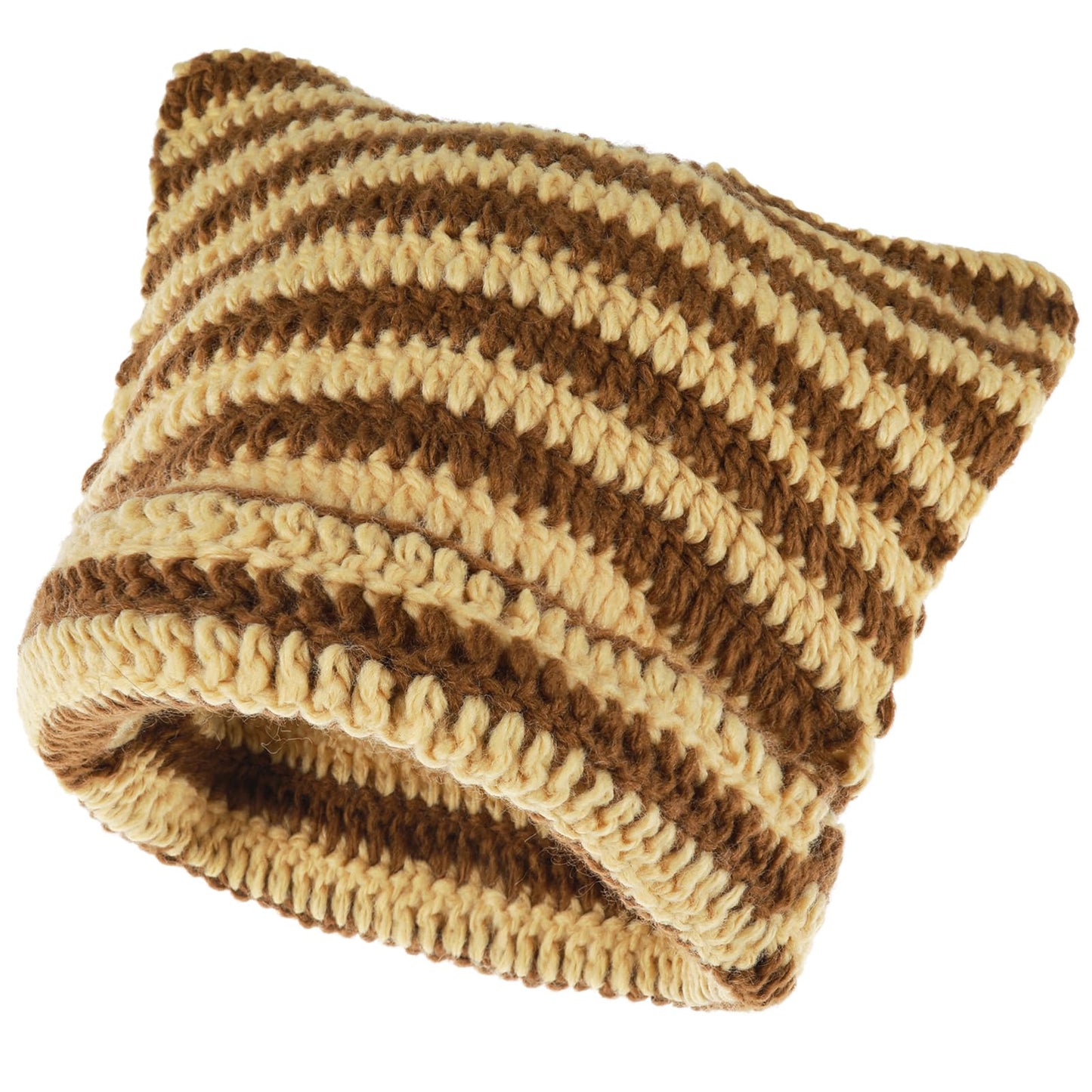 cobee Cute Cat Ear Beanie for Women, Vintage Crochet Hats Cute Winter Knit Beanies Cat Hat Gift for Christmas Birthday (Brown)