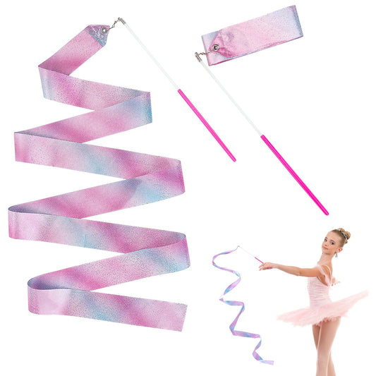 Amaxiu 2Pcs Sparkling Gymnastics Ribbon with Wand, 200 cm Dance Ribbons Dancing Wands Twirling Dancer Rhythm Streamers for Kids Girls Adults Talent Shows Artistic Dancing Training