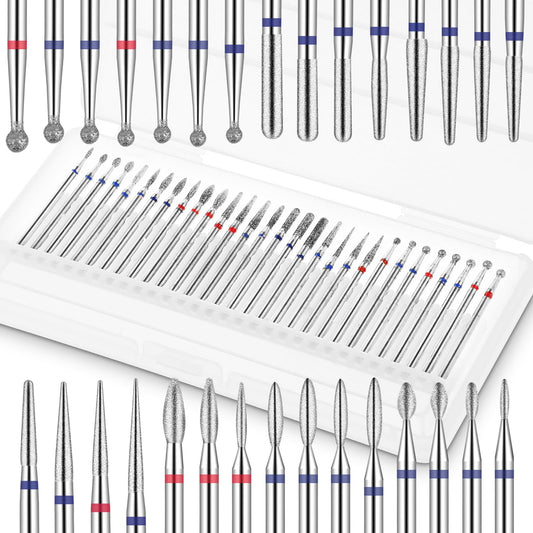 Cobee 30 Pcs Nail Drill Bits Set, 3/32" Tungsten Carbide Drill Safety Bits for Cuticle Electric Nail Cutter Professional Nail Remover Extension Diamond Bit for Acrylic Gel Nails Manicure Supplies Tool
