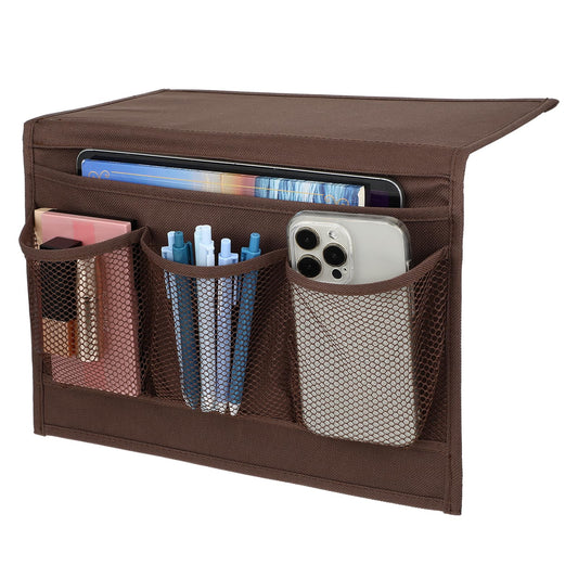 Andibro Bedside Storage Organizer with 4 Pockets, Oxford Cloth Bedside Caddy Remote Control Holder Sofa Armrest Bag Sofa Bedside Hanging Holder for Glasses Books Tablets(Coffee)