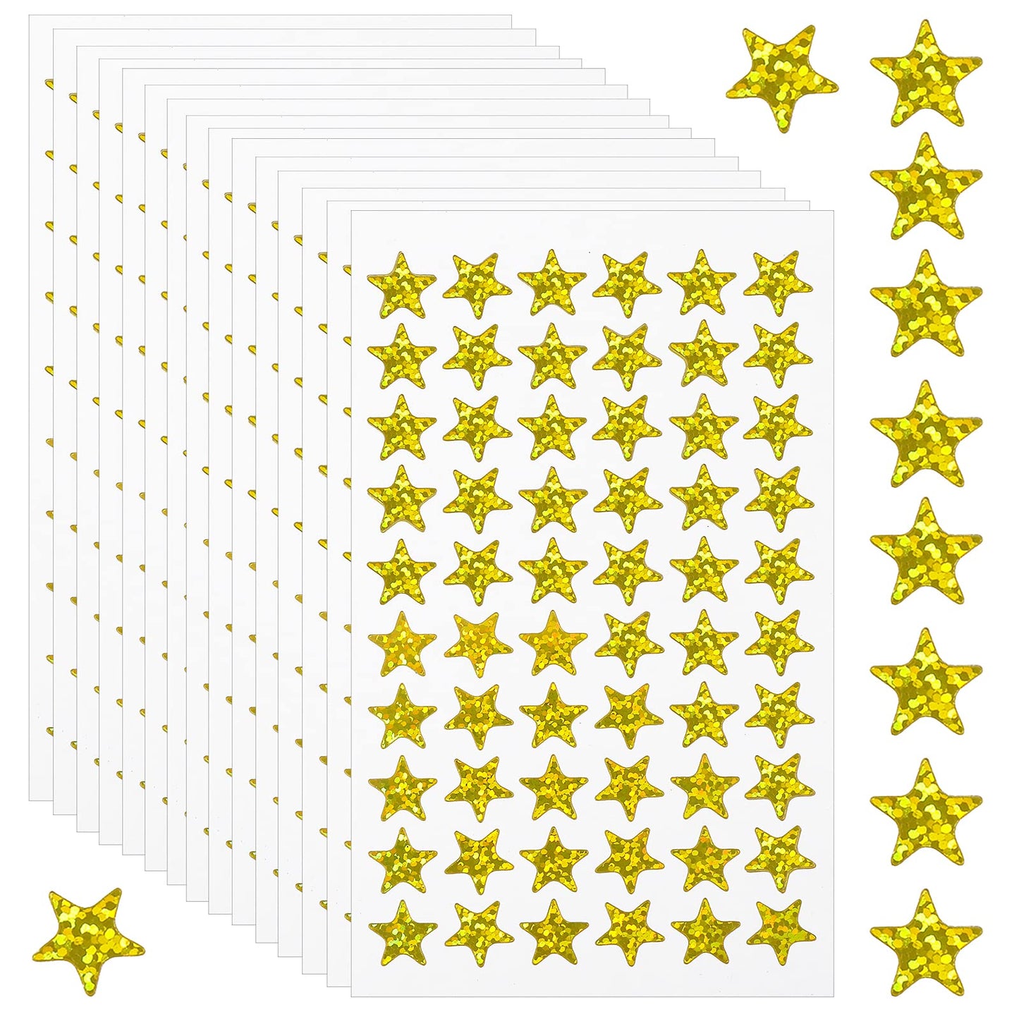 Cobee Gold Foil Star Metallic Stickers, 30 Sheets 1800 Pcs Gold Glitter Holographic Star Stickers 13mm Small Gold Foil Star Sticker Reward Stickers Labels Decals for Scrapbooking Teachers Merit Charts