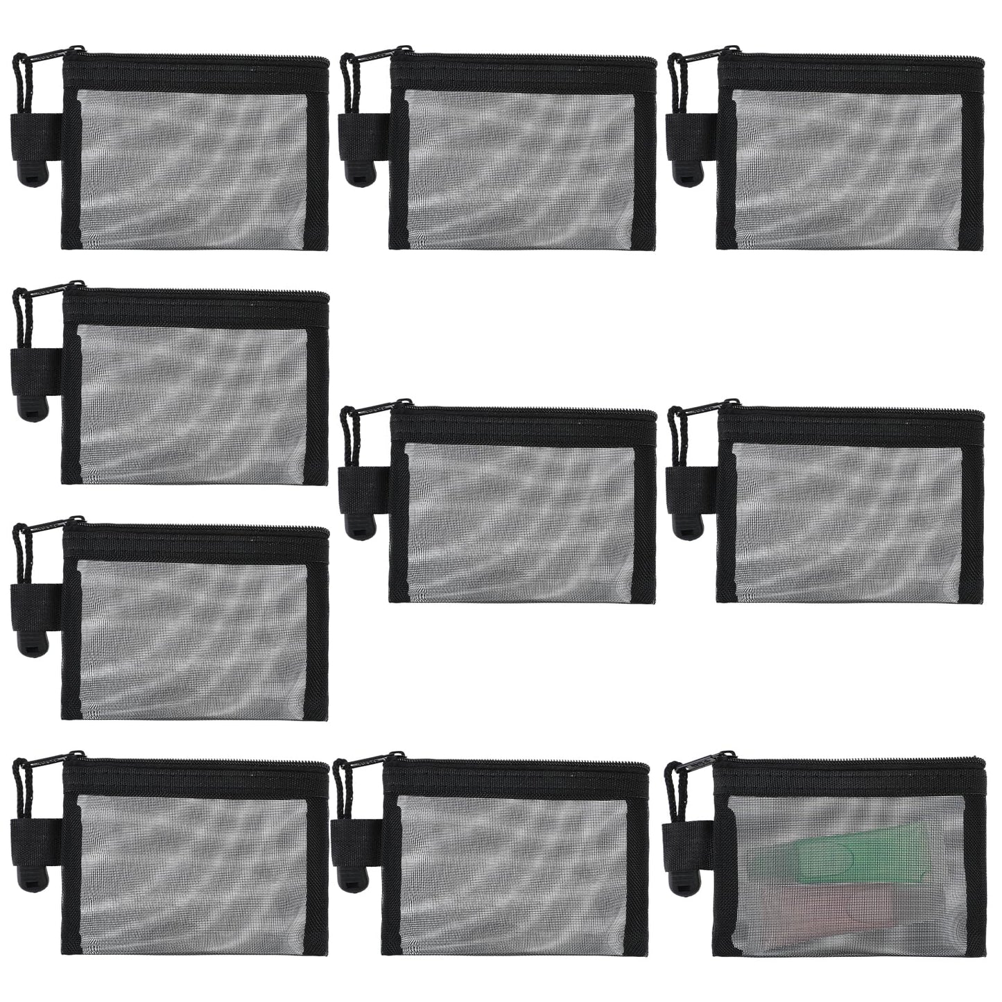 Yuanchu 10Pcs Mini Mesh Cosmetic Bags, Small Nylon Makeup Zipper Pouches Clear Multipurpose Travel Bags Coin Purse with Key Holder for Women, Black