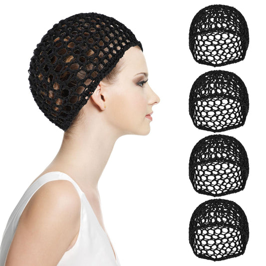 Andibro 4 Pieces Mesh Crochet Hair Net for Women, Handcrafted Soft Rayon Crochet Hair Nets Nylon Hat Crocheted Sleep Cap Knit Snoods Hat Cover Ornament Thick Short Women Hairnet for Sleeping