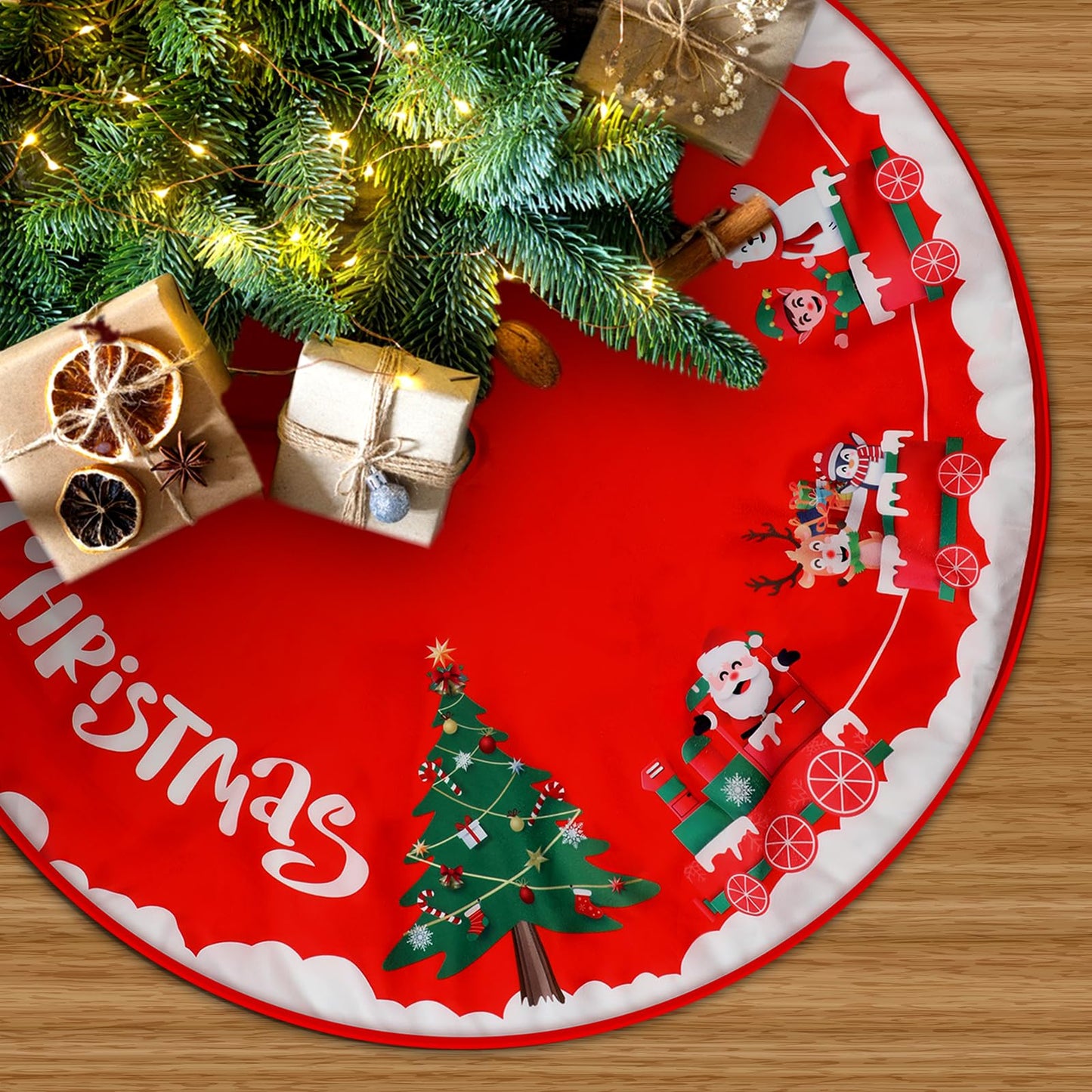 cobee Big Christmas Tree Skirts, 36inch Christmas Tree Skirt Merry Christmas Xmas Tree Skirts Snowflake Christmas Tree Skirt Rustic Farmhouse Xmas Tree Skirt for Indoor Outdoor Holiday Party(Style A)