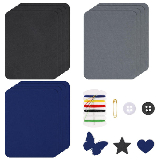 Jeffdad 12Pcs Iron on Patches for Clothes, Denim Patches for Jeans Kit 3 Shades of Iron on Patches with Sewing kit, for Jeans & Clothing Repair(11.5 x 9.5 cm)