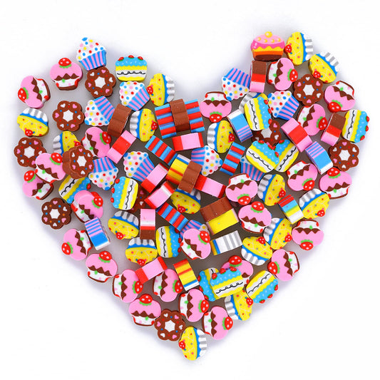 Molain Mini Pencil Erasers, Cute Animal Eraser Mini Novelty Erasers for Party Favors, Homework Rewards, Gift 100 Pieces (Cake), 10 - 15 mm/ 0.39 - 0.59 inch