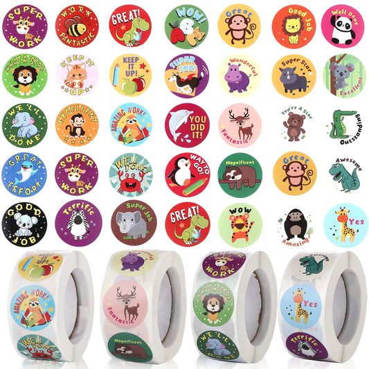 Molain Teacher Stickers, 2000 Pieces Teacher Reward Stickers Cute Stickers Animal Cartoon Motivational Stickers for Children Kids Teachers Adult 4 Rolls 1 Inch