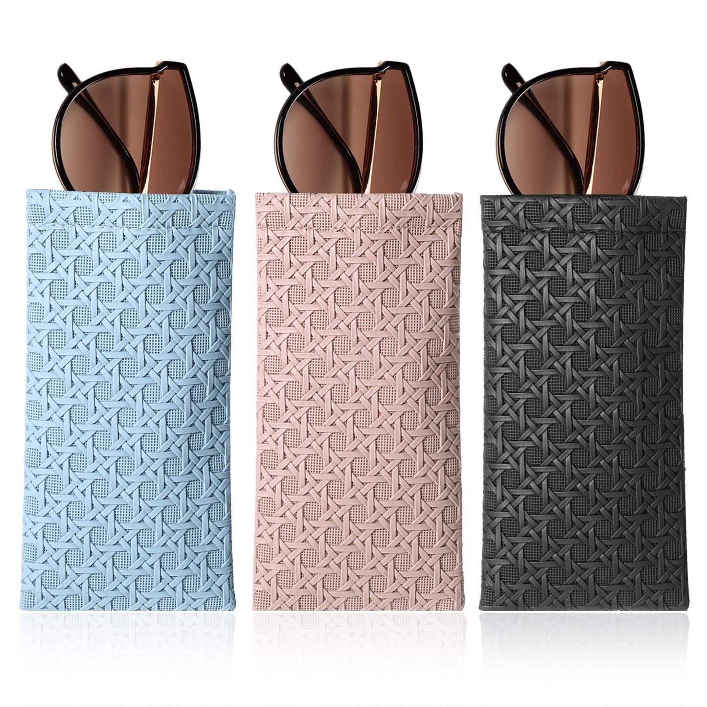 Molain 3 Pack Squeeze Top Sunglass Case, PU Leather Soft Eyeglass Glass Case for Women Portable Squeeze Top Leather Glasses Pouch Eyeglasses Case Pouch