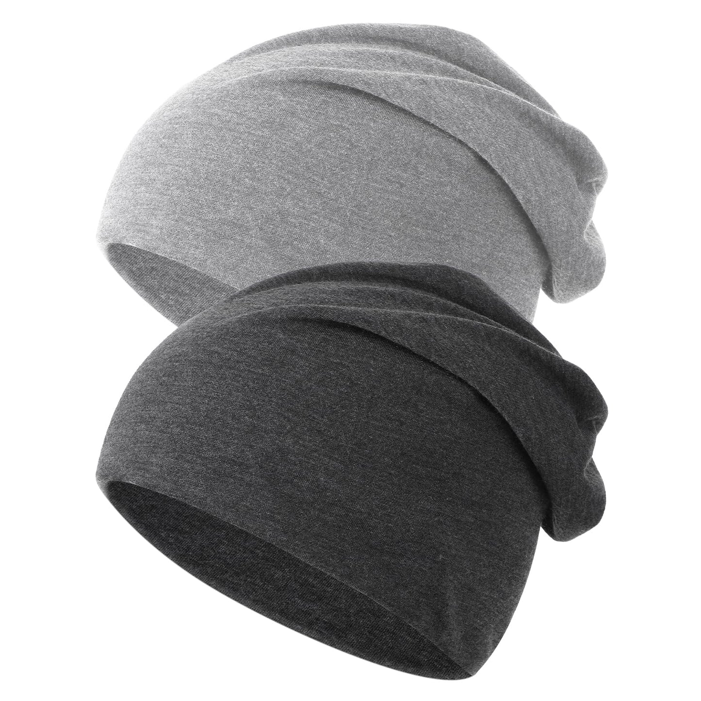 WJIAAA Cycling Hat Under Helmet, Pack of 2 Lightweight Thin Cotton Hat for Men and Women, as Sleeping Cap, Running Cap, Skull Cap or Headwear, Skiing, Cycling, Outdoor, Dark grey, light grey, 7 5/8