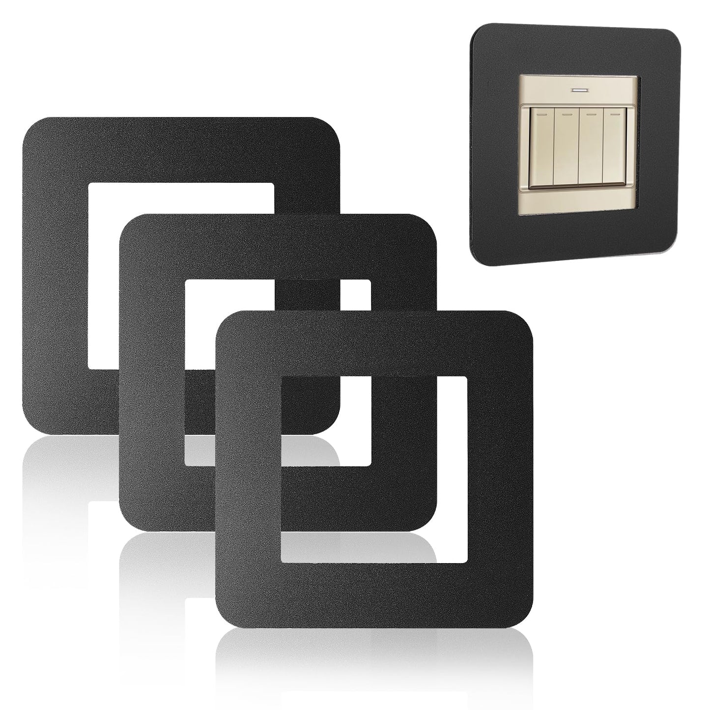 simarro 3Pcs Light Switch Surround Protection Cover, Self-Adhesive Light Switch Cover Plates Frame Wall Socket Stickers for Home Decoration (Black Gold Sand)