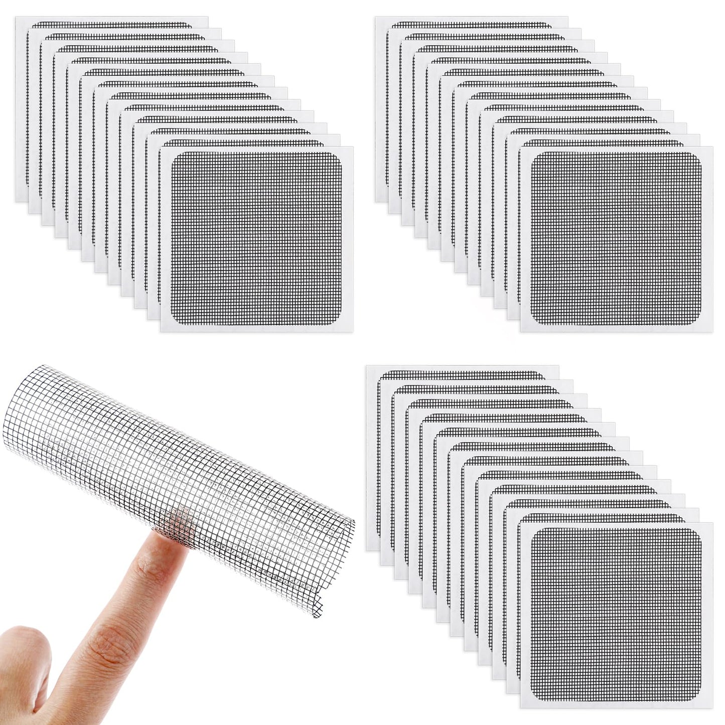 Amabro Window Screen Repair Patches, 3-Layer Strong Adhesion Window Door Screen Mesh Replacement Repair Patches Self-Adhesive Fiberglass Screen Quick Repair Tape, 4" x 4"(36pcs, Black)
