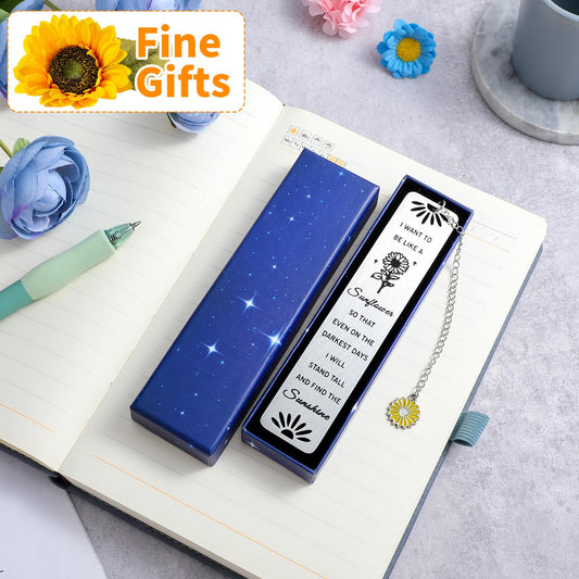 AOZUO Sunflower Bookmark Gifts for Women, Inspirational Bookmark Cute Metal Book Marks with Sunflower Chain Gift Box Book Accessories for Retirement Leaving Going Away Graduation Christmas Gifts