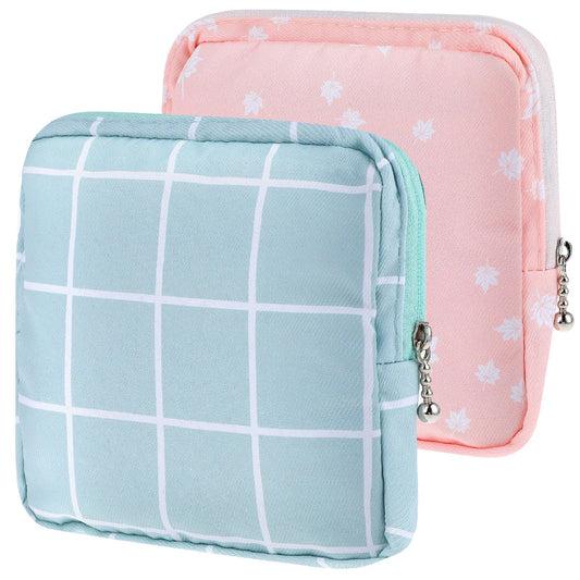 cobee 2Pcs Sanitary Napkin Storage Bag, Period Holder Bag Portable Period Kit Sanitary Pad Storage Bag Pad Holder Period Pouch with Zipper Menstruation First Period Bag for Girls Women(Style A)