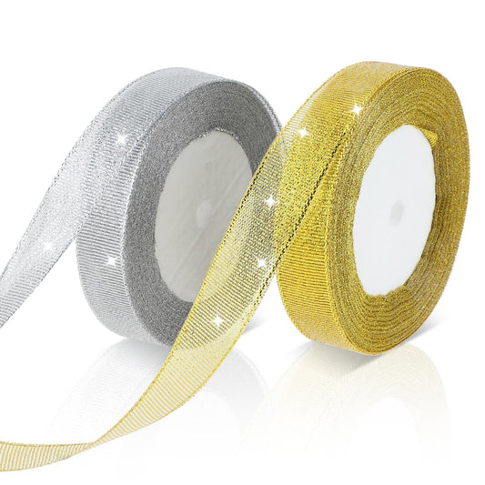 Molain Gift Wrap Ribbons, Christmas Ribbons Decorative Ribbons Organza Ribbons Craft Ribbons for Christmas Easter Wrapping Gift Making Bows, Crafts (2 Rolls x 25M)