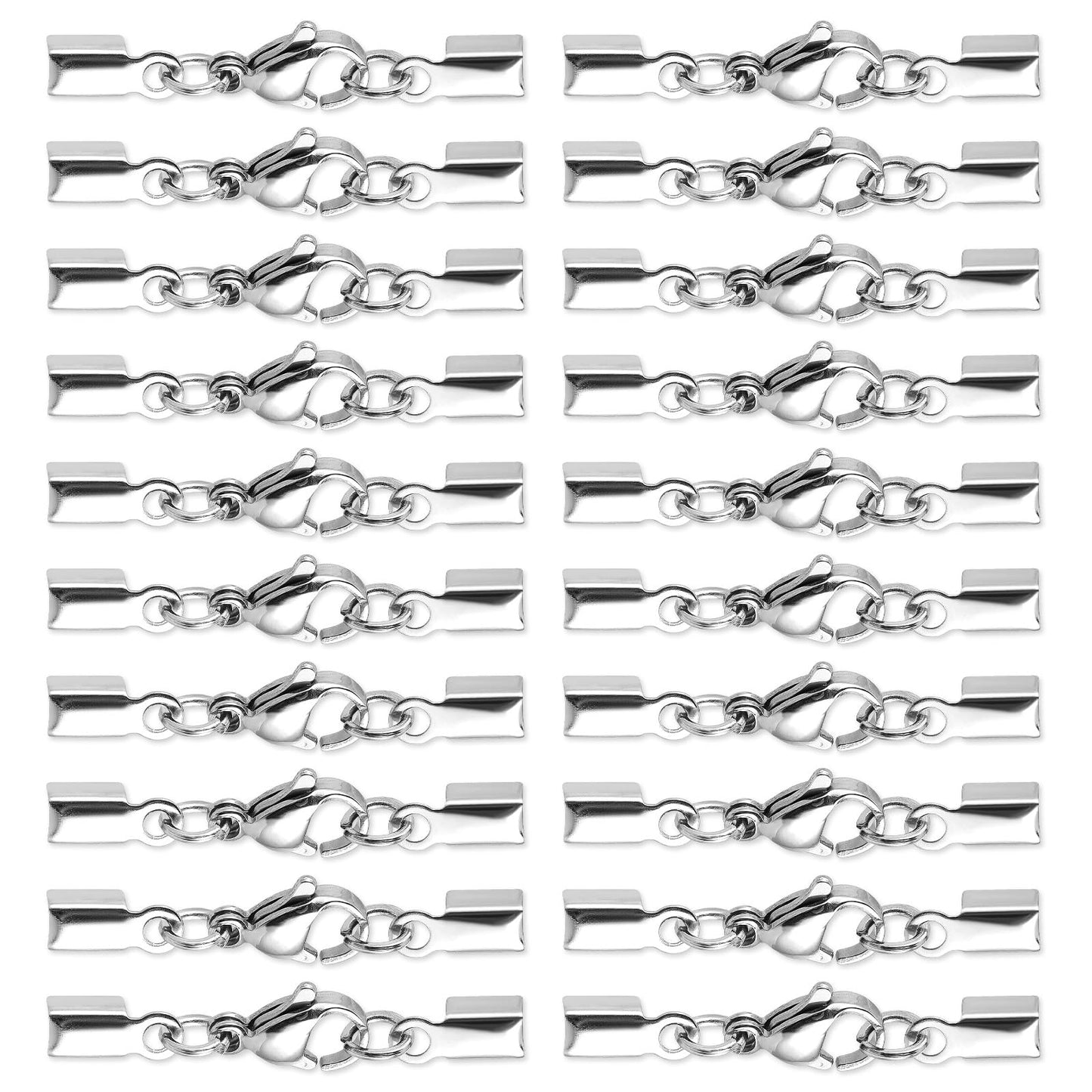 Molain 20pcs Lobster Claw Clasps with Fold Over Cord Ends, DIY Jewelry Making Accessories Set, Stainless Steel Lobster Claw Clasps Buckle Hook Fastener for Pendants Bracelet Necklace Crafts