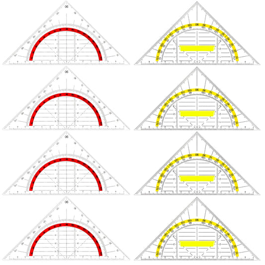 AOZUO 8PCS Triangle Ruler with Handle, Multifunctional Drafting Triangle Protractor Set Square Tool Geometry Set Square Ruler Protractor for Geometry Math Ruler for Teachers Students Engineers