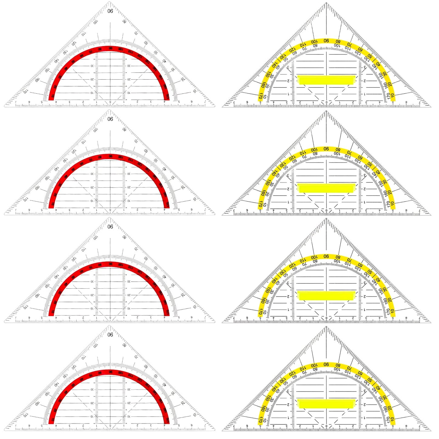 AOZUO 8PCS Triangle Ruler with Handle, Multifunctional Drafting Triangle Protractor Set Square Tool Geometry Set Square Ruler Protractor for Geometry Math Ruler for Teachers Students Engineers