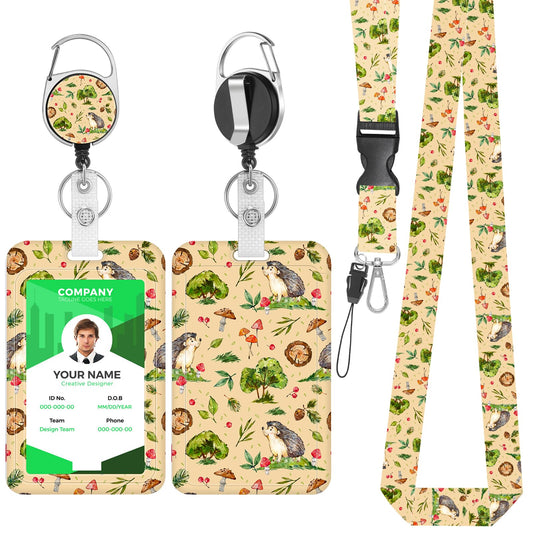 Giantree Cute Cartoon hedgehhog ID Card Holder with Strap, Retractable Lanyard with ID Card Holder Set Removable Neck Strap Neck Strap for Women Teachers Nurses Doctor Students